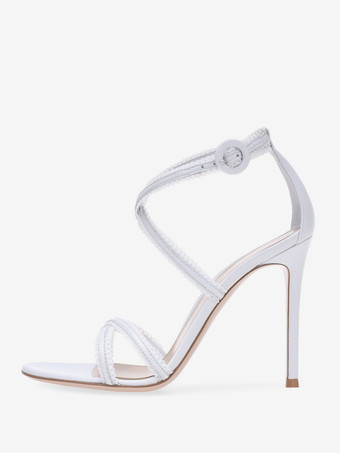 ホワイト レディースヒールサンダル ラウンドトゥ スティレットヒールサンダル