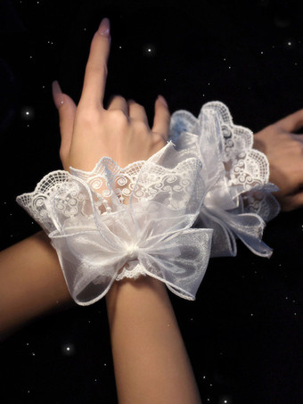 ロココ風 ロリータ アクセサリー ホワイト フリル リボン オーバースリーブ ポリエステル その他