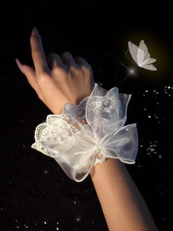 ロココ風 ロリータ アクセサリー ホワイト フリル リボン オーバースリーブ ポリエステル その他