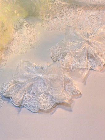 ロココ風 ロリータ アクセサリー ホワイト フリル リボン オーバースリーブ ポリエステル その他