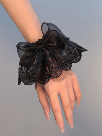 ブラック ロココ風 ロリータ アクセサリー ホワイト フリル リボン オーバースリーブ ポリエステル その他