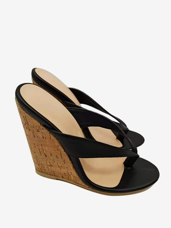 Sandali con zeppa in pelle PU slip-on da donna