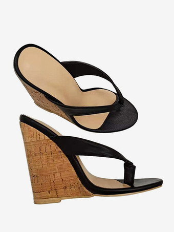 Sandali con zeppa in pelle PU slip-on da donna