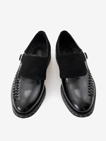 ブラック 牛革バックル メンズ モンクローファーシューズ