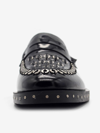 メンズ リベット ローファー 牛革 メタルディテール シューズ