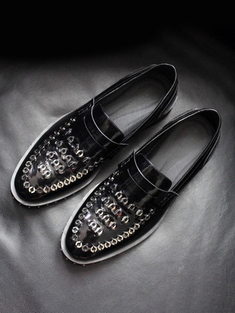 メンズ リベット ローファー 牛革 メタルディテール シューズ