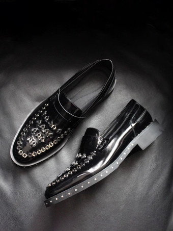 メンズ リベット ローファー 牛革 メタルディテール シューズ