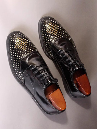 男性用ドレスシューズ モダン ラウンドトゥ リベット 牛革