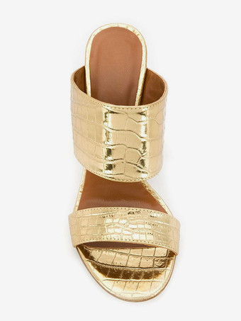 レディース スリッポン パテントPUアッパー ウェッジサンダル