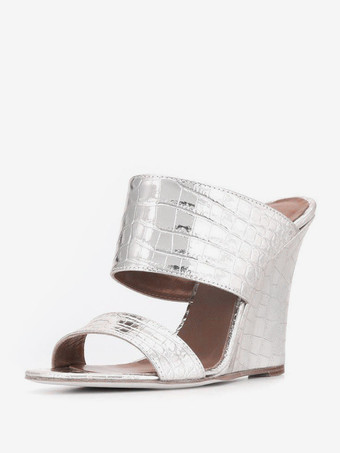 レディース スリッポン パテントPUアッパー ウェッジサンダル