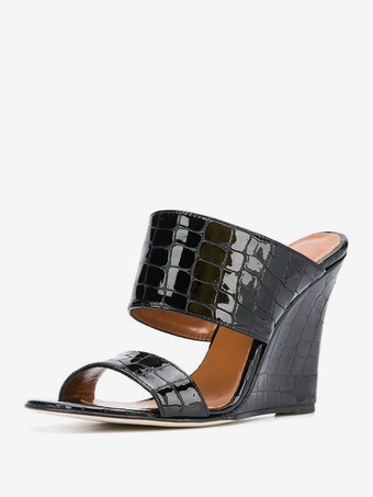 レディース スリッポン パテントPUアッパー ウェッジサンダル