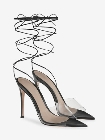 レディースヒールサンダル ポインテッドトゥ スティレットヒールサンダル PVCアッパー