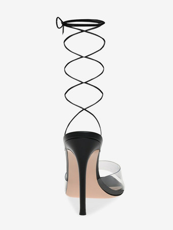 レディースヒールサンダル ポインテッドトゥ スティレットヒールサンダル PVCアッパー