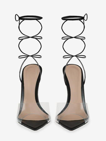 レディースヒールサンダル ポインテッドトゥ スティレットヒールサンダル PVCアッパー