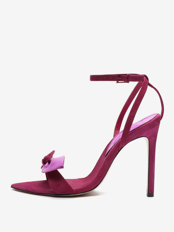 ローズレッドレディースヒールサンダル ポインテッドトゥサンダル スティレットヒール PUレザー