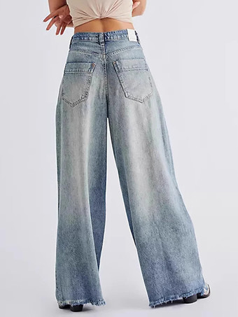 レディースストレートジーンズ リラックスフィット ボヘミアン風ブルーデニムパンツ 2026