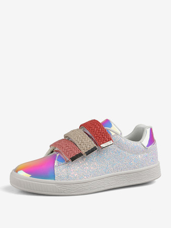 White Black Sequined Cloth Round Toe Womens Sneakers Flat(<1