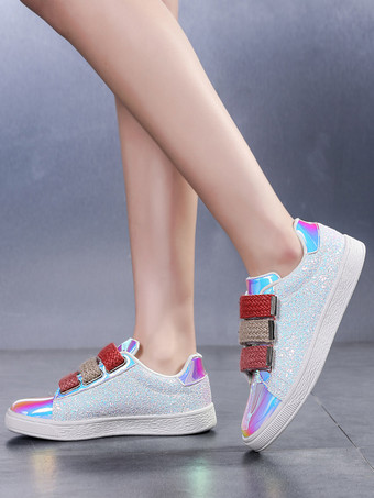 Black Sequined Cloth Round Toe Womens Sneakers Flat(<1