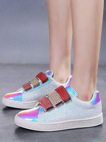 Black Sequined Cloth Round Toe Womens Sneakers Flat(<1