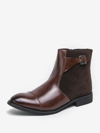 ブラウンメンズブーツ チェルシーブーツ ブラック PUレザー