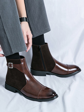 メンズブーツ チェルシーブーツ ブラック PUレザー