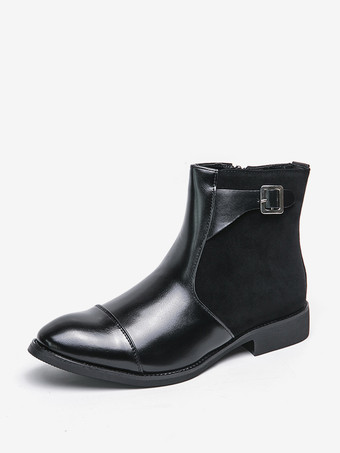 ブラック メンズブーツ チェルシーブーツ ブラック PUレザー