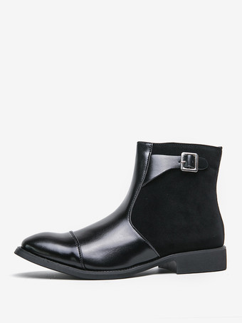 メンズブーツ チェルシーブーツ ブラック PUレザー