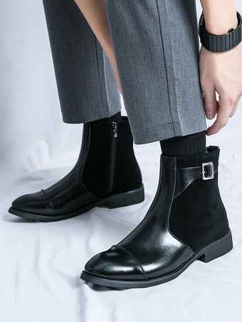 メンズブーツ チェルシーブーツ ブラック PUレザー