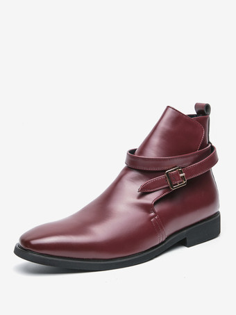 レッド メンズブーツ チェルシーブーツ ブラック PUレザー