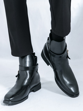 メンズブーツ チェルシーブーツ ブラック PUレザー