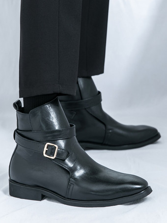 メンズブーツ チェルシーブーツ ブラック PUレザー