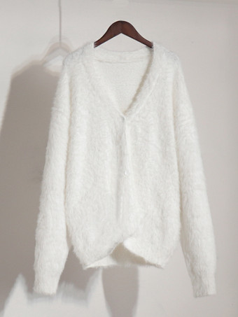 フェイクファーカーディガン カーキ 長袖 Vネック オーバーサイズ 春 着心地良い レディース アウター 2025