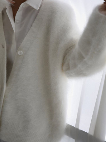 フェイクファーカーディガン カーキ 長袖 Vネック オーバーサイズ 春 着心地良い レディース アウター 2025