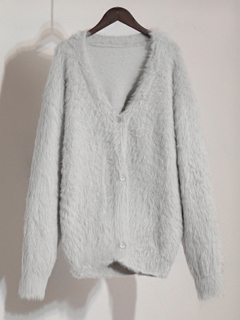 フェイクファーカーディガン カーキ 長袖 Vネック オーバーサイズ 春 着心地良い レディース アウター 2025