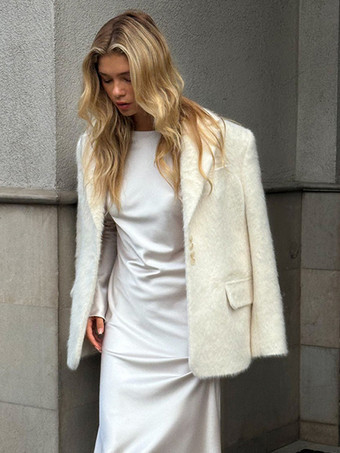 ブレザー ジャケット エクリュ ホワイト ノッチラペル 長袖 エレガントな春アウターウェア レディース 2025