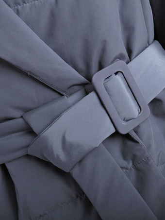 パファージャケット ターンダウンカラー オーバーサイズ シック サッシュ デイリーカジュアル グレー アウターウェア レディース