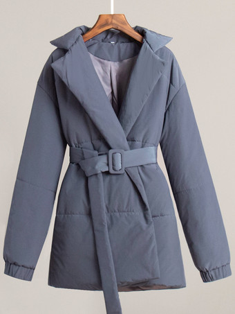 パファージャケット ターンダウンカラー オーバーサイズ シック サッシュ デイリーカジュアル グレー アウターウェア レディース