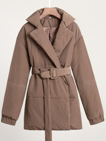 パファージャケット ターンダウンカラー オーバーサイズ シック サッシュ デイリーカジュアル グレー アウターウェア レディース