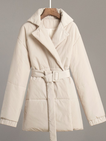 パファージャケット ターンダウンカラー オーバーサイズ シック サッシュ デイリーカジュアル グレー アウターウェア レディース