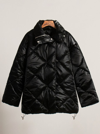 ピンクのキルティングパファージャケット ターンダウンカラー オーバーサイズジッパー カジュアル 冬アウター レディース 2025