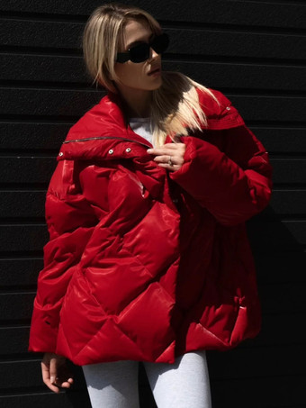 ピンクのキルティングパファージャケット ターンダウンカラー オーバーサイズジッパー カジュアル 冬アウター レディース 2025