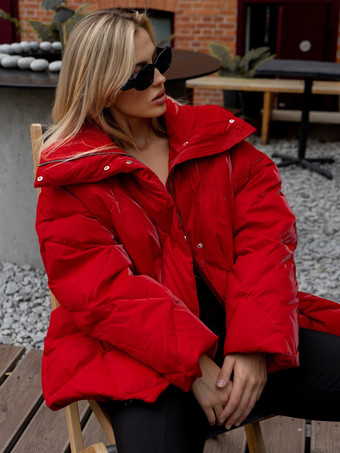 ピンクのキルティングパファージャケット ターンダウンカラー オーバーサイズジッパー カジュアル 冬アウター レディース 2025