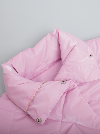 ピンクのキルティングパファージャケット ターンダウンカラー オーバーサイズジッパー カジュアル 冬アウター レディース 2025
