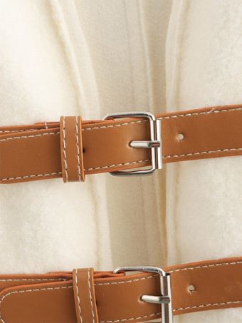 レディース用ホワイトジャケット ドロップショルダー Vネック バックルディテール 春 カジュアル アウターウェア 2025