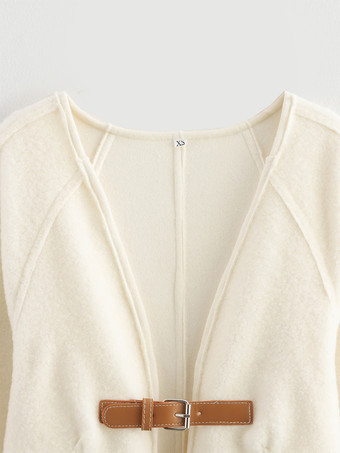 レディース用ホワイトジャケット ドロップショルダー Vネック バックルディテール 春 カジュアル アウターウェア 2025