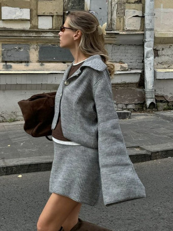 ニットツーピースコーデセット オーバーサイズカラーセーター＆スカート カジュアル春コーデ レディース 2025