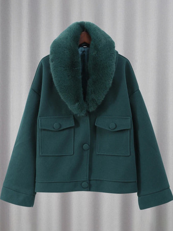 環境に優しいフォックスファーの襟付きショートジャケット、ダークグリーン、オーバーサイズ、春、シックな女性用アウターウェア、2025年