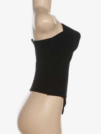 黒のボディスーツ 深いVネック ストラップレス バックレス セクシーなレディーストップス 2026