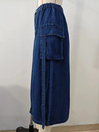 ブルーデニムスカート ナチュラルウエスト シックなスリットデザイン 春 ミディアム丈 ボトムス レディース 2025