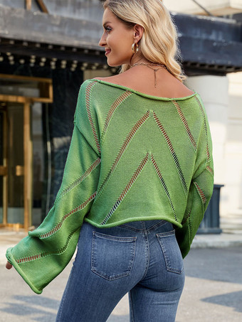 ニット ホローアウト プルオーバー セーター ジュエルネック 長袖 春 カジュアル トップス レディース 2025